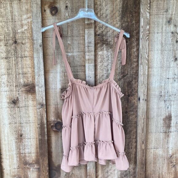 Cozy Co. Casual Boutique Sand Tiered Shoulder Tie Strap Woven Tank - Picture 2 of 7
